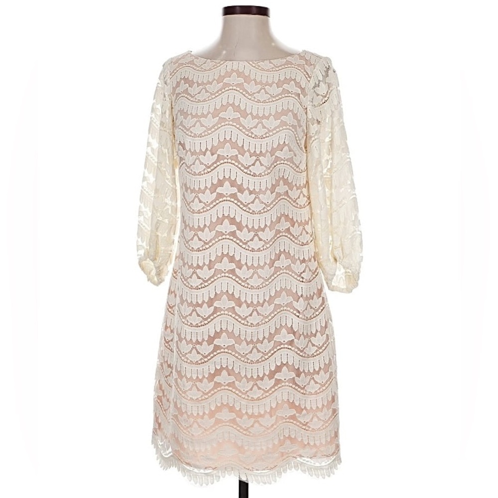 Women’s Lace Overlay Dress - Cream and White. Size 8 NWT